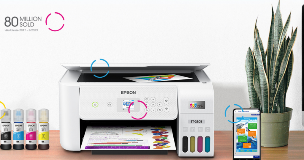 Epson EcoTank ET-2803 Wireless Color All-in-One Cartridge-Free Supertank Printer with AirPrint Support